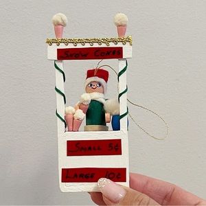 Vintage Handmade Snow Cone Stand Wood Ornament 5” Kitschy Christmas Rare